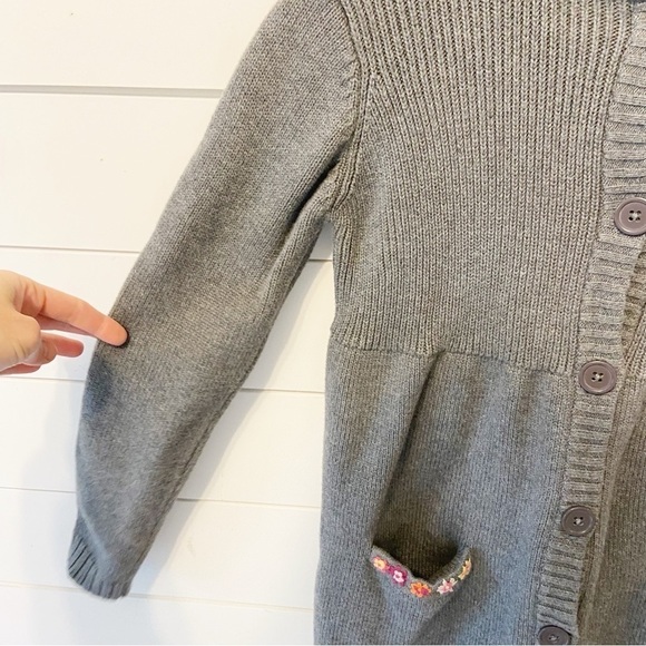 Hanna Anderson | Knit Long Hooded Embroidered Cardigan Sweater Size 150- US 12 - Picture 6 of 10